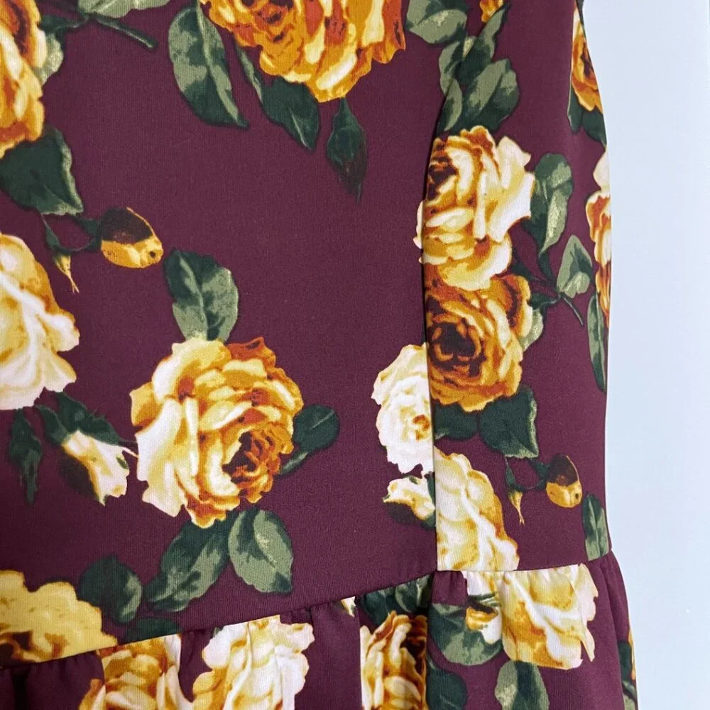 NWT Forever 21+ Burgundy Floral Skater Dress – Size XL